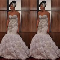 2021 Splendida senza spalline maniche perline di cristallo abiti da sposa Mermaid Ruffles cerniera posteriore Vintage africano Abiti da sposa