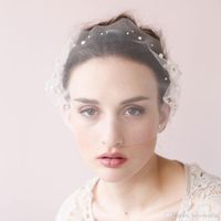 Twigs & Honey Birdcage Wedding Veils Face Blusher With Pearls Wedding Hair Pieces One Layer Short Bridal Headpieces Bridal Veils #V013
