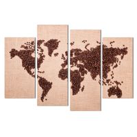 Time-limited Hot Sale Unframed Free Shipping Art Deco Wall Pictures 4 Panels Canvas Coffee Beans World Map Home Decor Modern