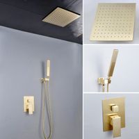 Роскошная ванная комната матовый Золотой душ комплект скрытый потолок дождевая насадка горячий холодный душ панель 12" 300x300mm