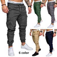 Marca Men Pants Hip Hop Harem Joggers Pants masculino Calças Mens Joggers Classic Sólidos Khaki Multi-bolso da calça Sweatpants 3XL Drop Shipping