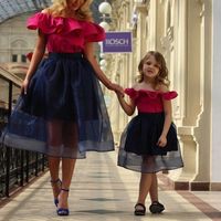 Vestidos curto Mulheres Prom partido Bateau Retro Mãe e filha Matching vestido Melhor cabido crianças Floristas vestido personalizado 2020 Formal
