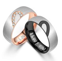Matching Promise Rings for Couples I LOVE YOU Wedding Bands Sets for Him and Her Half Heart Rings Stainless Steel rings
