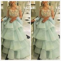 2020 New Aso Ebi Arabic Two Pieces Sexy India Evening Dresses Pearls Cap Sleeves Prom Dresses Tulle Formal Party Second Reception Gowns 2077
