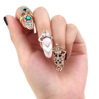 Bowknot Nail Ring Charm Crown Flower Crystal Finger Nail Rings For Women Lady Rhinestone Fingernail Protective Fashion Jewelry 12 Style