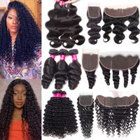 9A Brazilian Virgin Hair Bundles With Closure 4X4 Lace Closure Or 13X4 Ear To Ear Lace Frontal Human Hair Bundles With Closure Hair Weave