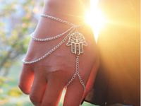 Newest Fashion Bracelets for women Hamsa Fatima Asymmetric Tassel Bracelet Finger Ring Slave Chain Hand Harness Bangle