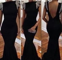 2019 nieuwe op maat gemaakte fancy dame formele jurk zwarte spandex zeemeermin partij gown bateau sequin kralen backless prom avondjurk corset