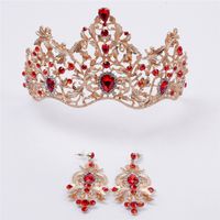 Vintage meisjes hoofdeces rood donkergroen kristal gouden kroon elegante bruids haaraccessoires met oorbellen prinses kroon oorbellen sieraden set