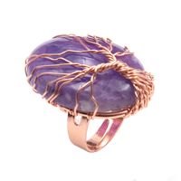 10 Pcs Wire Wrap Tree of Life Amethyst Crystal Resizable Finger Ring Green Aventurine Fashion Jewelry