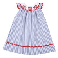 Vestido de niñas patrióticas para niños Mangas con volantes Vestido a rayas 4to de julio vestido de día de la independencia Ropa de bebé