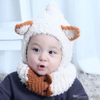 Autumn Winter Baby Kids Cartoon Cat Hat Scarf Wraps Knitted Cap Beanies Crochet Neckerchief Children Neck Warmer Hats 2pcs Set M164