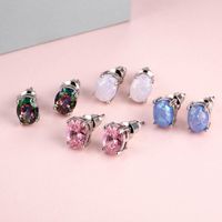 925 Argento ovale Opale Opal Gemstone Orecchini da donna Multicolor Pink Cubic Zirconia Earring Gioielli regalo