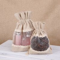 5x7 Inch Linen Jute Drawstring Bags with Lace Jewelry Packaging Pouches Bags Jute Gift Bags Wedding Christmas Party Favor Pouches
