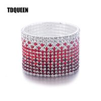 12 Rows Bangle Bracelet Red and Clear Crystal Rhinestone Com...