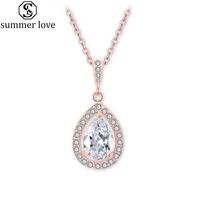 Cubic Zircon Bridal Necklace Pendant with Pave Frame Halo and Bold Pear-Shaped Teardrop Necklace For Women Wedding Anniversary Jewelry-Z