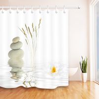 Pedras e branco Lotus na água cortina de chuveiro Zen SPA Banheiro branco impermeável extra longas Tecido de poliéster para Banheira Decor