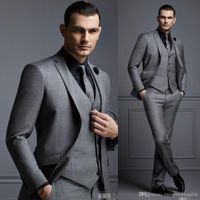Ny grå 3 stycke mens kostym groom kostym billig formell man kostymer för bröllop bästa män slim passform brudgum tuxedos för man (jacka + väst + byxor)