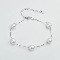 Подлинный браслет стерлингового серебра 925 для женщин 7-8 мм натуральные пресноводные жемчужные украшения 4 цвета