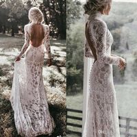 Vintage Full Lace Mermaid Brautkleider langärmelig hoher Schmuck Hals Rückenloser Sweed Zug -Hochzeitskleid Brautkleider Vestidos de noiva