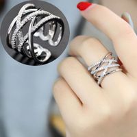 Japan och Sydkorea Silver Ring Woman Fund Diamond Double-Deck Rose Gold Wire Line Bar Concis Hatch Ring