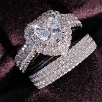 Originale 925 sterling argento cuore taglio zircone anello nuziale set per le donne sposa jewelry jewelry band eternity Nigeria R4864