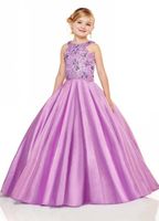 2020 Yeni Varış Çiçek Kız Elbise Halter Boyun Bir Çizgi Altın boncuk Kristaller En Uzun Yürüyor Çocuk Örgün Parti Balo Kız Pageant elbise