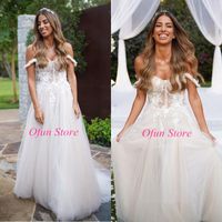 Romantic Off The Shoulder A Line Lace Wedding Dresses Sweetheart Neck Tulle Appliques Long Country Garden Wedding Gowns