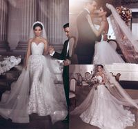 2019 vestidos de casamento sereia com trem destacável sweetheart laço apliques lantejoulas country vestido de noiva varrer trem arábico vestidos de noiva árabe