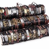 Wholesale Bulk Lots Mix Styles Metal Leather Cuff Bracelets Men&#039;s Women&#039;s Jewelry Party Gifts (Color: Multicolor)