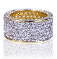Gold 360 Iced Out Zirkonia Micro Pave Bling Bling Ringe Kupfer 18K Gold Überzogene Top Simulierte Diamanten Hip Hop Ring