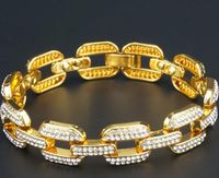 Hip-hop tarzı uzun kare 18 K Altın Kaplama Su elmas 14 MM geniş erkek Küba bilezik
