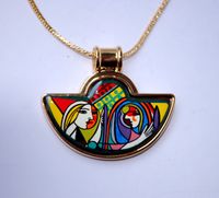 Woman Before a Mirror Series 18K gold- plated enamel necklace...