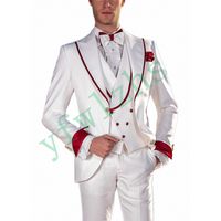 Yeni Bir Düğme Groomsmen Tepe Yaka Düğün Damat smokin Erkekler Suits Düğün / Gelinlik / Akşam Sağdıç Blazer (Ceket + Yelek + Kravat + Pantolon) W16
