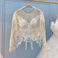 Long Sleeve Lace Appliques Bridal Jacket Scoop Wedding Boleros Jackets Champagne Tulle Bridal Wrap Custom Bridal Lace Top