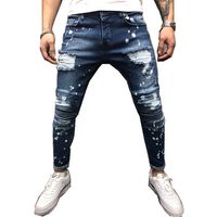 Blu danneggiata skinny fit jeans jeans street modalità jeans moto motociclista jean causal buchi pantaloni streetwear maschi