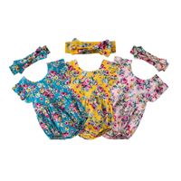 Çocuklar Çiçek Kıyafetleri Bebek Kız Uçan Kol Çiçek tulum + Bow Bantlar 2adet / Yaz Bebekler Çiçek Tulumlar Giyim M1727 setleri