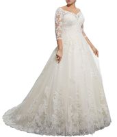Потрясающий V-образным вырезом зима 3/4 с длинным рукавом кружева свадебные платья Аппликации плюс размер шар на заказ Vestido de Novia Forry Bridal Pown