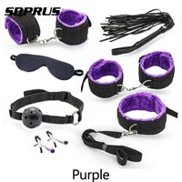 2018 new 4 color 7pc/Set Plush Adult Couple Sex Toy Restraint Handcuffs Collar Mask Whip