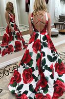 Elegant A- Line V- Neck Long Floral Prom Dresses with Pockets ...