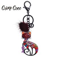 Cring coco 2019 najlepiej sprzedający czerwony kot klucz pierścieniowy łańcuch samochodowy brelok moda zwierząt zwierząt pompon brelok pierścienie dla mężczyzn kobiet nowe breloki