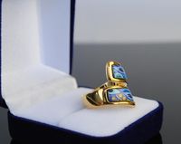 Sea blue heart Series band rings 18K gold- plated enamel doub...