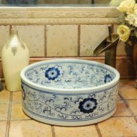 青と白の中国のアンティークセラミックシンクの洗面台の陶磁器のカウンタートップウォッシュ洗面台の浴室のシンクの商業浴室のシンク