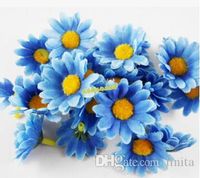 Partihandel-100pcs / Lot Multicolor Artificial Gerbera Daisy Silk Flowers Heads for DIY Wedding Party Yellow Sunflower