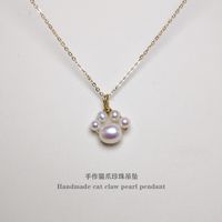 Handmade Cat Claw Pearl Pendant Cute Pearl Necklace For wome...