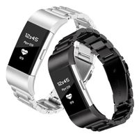 Pour Fitbit Charge 2 3 4 Bande en acier inoxydable Bande métallique Unisexe Silver Noir avec connecteur