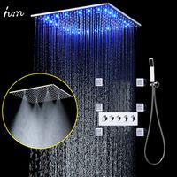 비 스파 샤워 세트 20 인치 LED 가벼운 샤워 헤드 천장 마운트 바디 스프레이 욕실 높은 유량 온도 조절 다이 버스 욕조