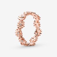 Nueva llegada 100% 925 Sterling Silver Rose Gold Sparkling Daisy Flower Ring para mujeres Anillos de compromiso de boda Joyería de moda