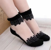 Yeni Renkli Ultrathin Çorap Şeffaf Güzel Kristal Dantel Elastik Kısa Kadın Çorap Calcetines Bayan için Pembe Çorap
