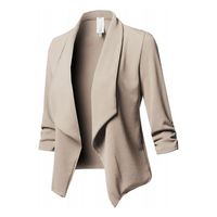 Fatos femininos blazers mulheres manga de três quartos escritório lapela casaco aberto casaco de cardeal sólido